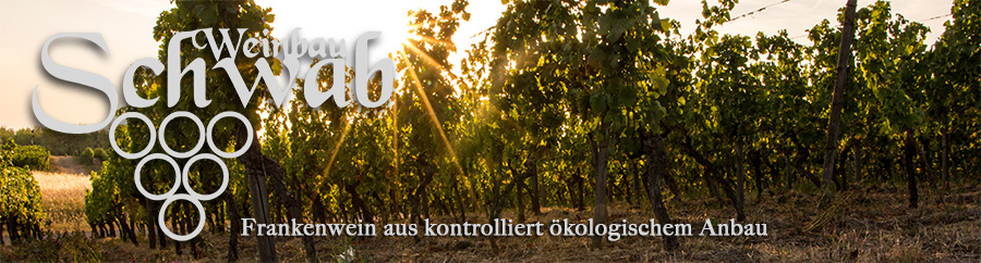 photo of a vineyard with the Weinbau Schwab logo